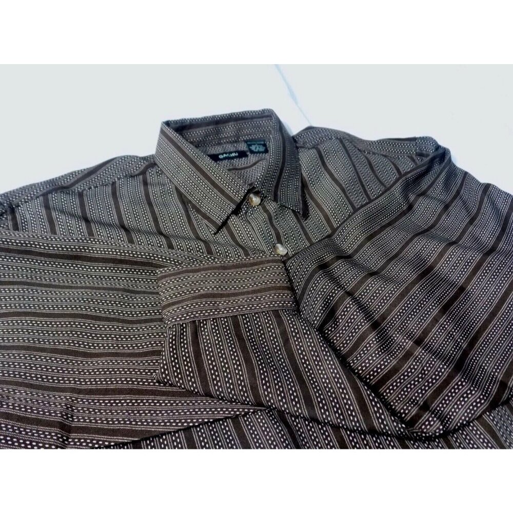 Vintage Gachu Men Shirt Large L Long Sleeve Disco Y2K Brown Button Up - Picture 3 of 11